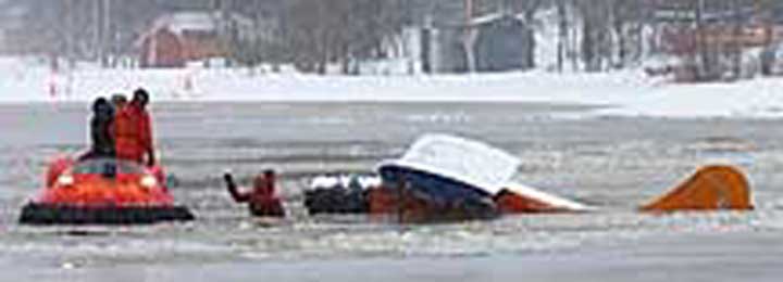 Hovercraft ice rescue on Lake Hood 