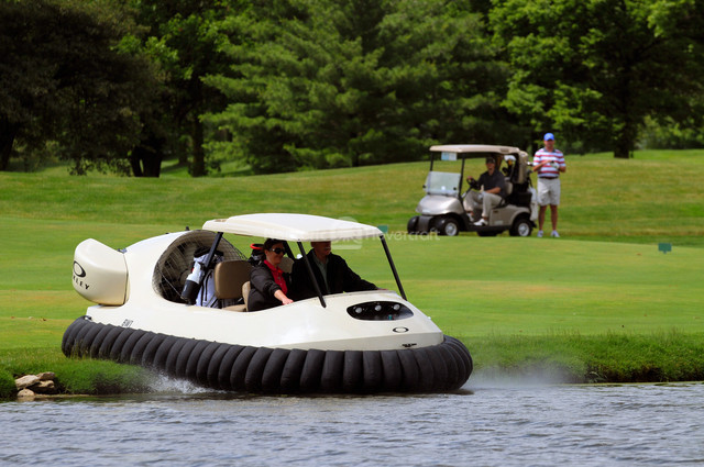 Neoteric Hovercraft Golf Cart soars over water hazards at Four Bridges Country Club