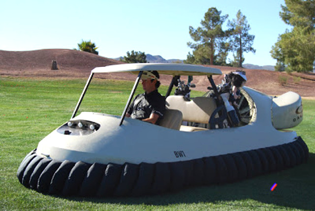 Bubba Watson pilots Neoteric Hovercraft BW1 during filming of Bubba’s Hover at Raven Golf Club