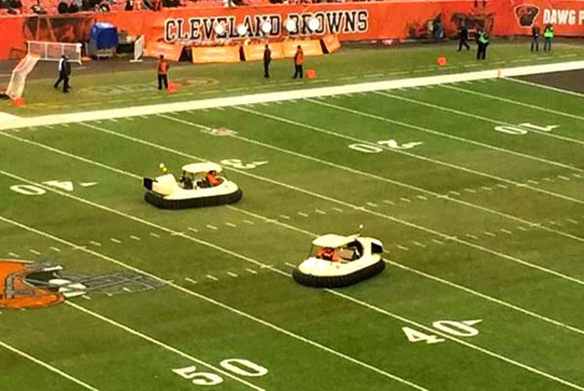Bubba Watson Hovercraft Golf Cart Bubba’s Hover perform at Cleveland Browns Cincinnati Bengals game at FirstEnergy Stadium